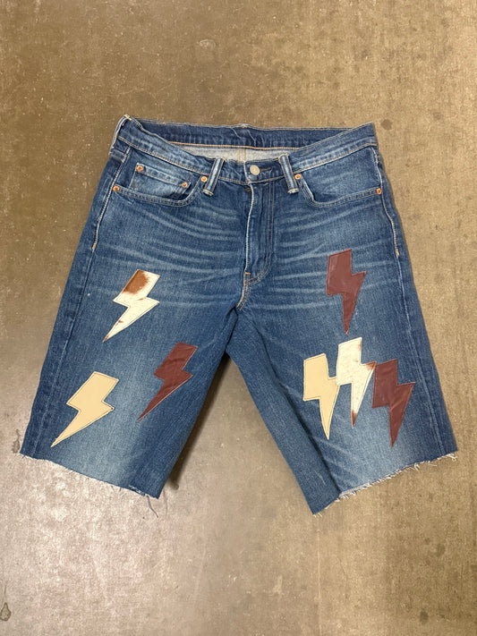 Leather and Cowhide Patch Shorts