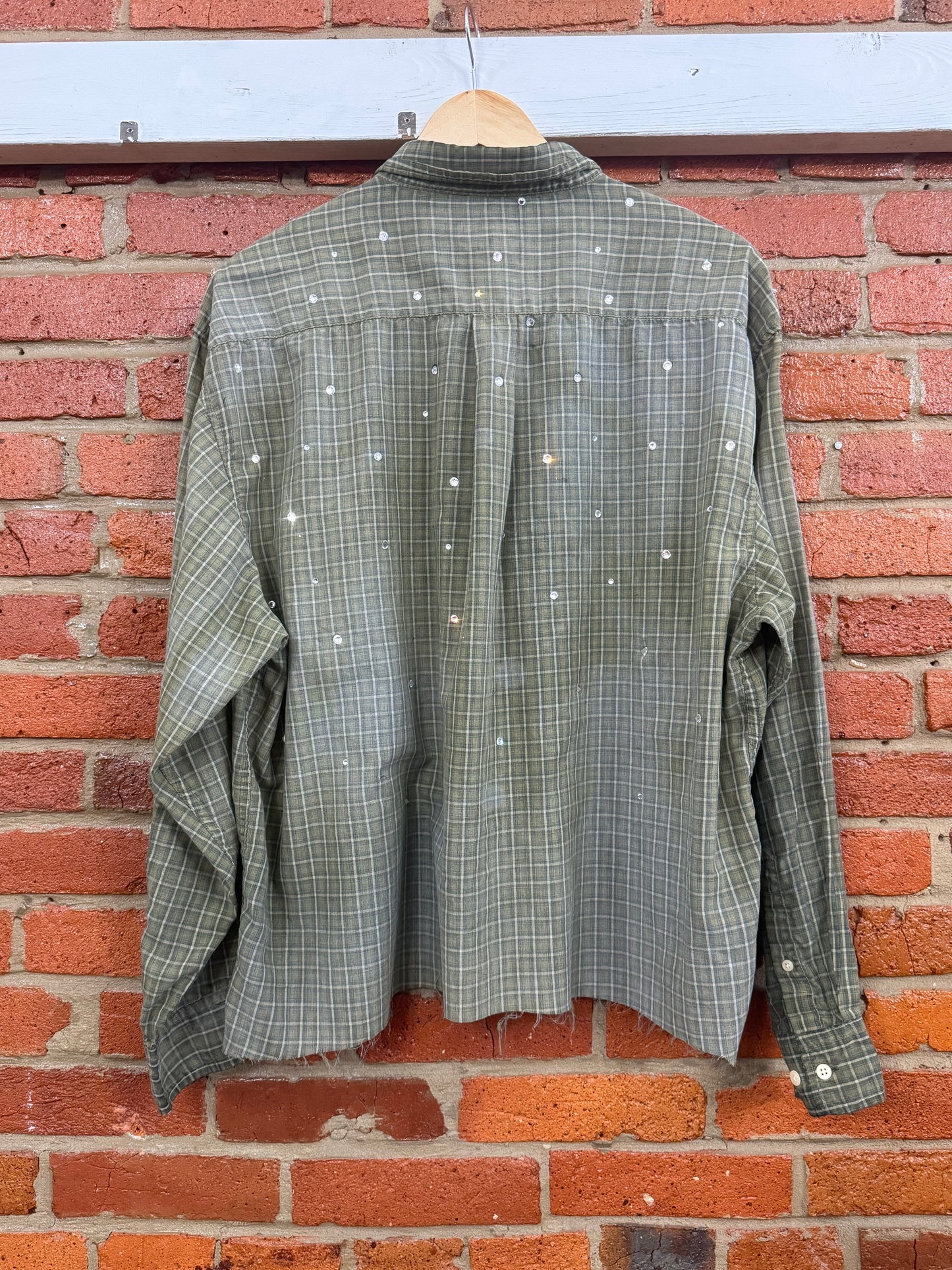 1 of 1 cropped rhinestone button up